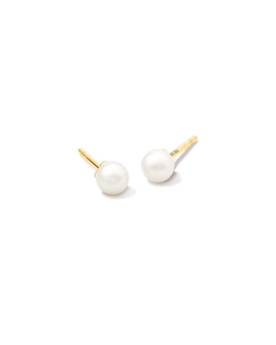 Kendra Scott Earrings | Michelle Pearl 14K Yellow Gold Stud Earrings In White Pearl