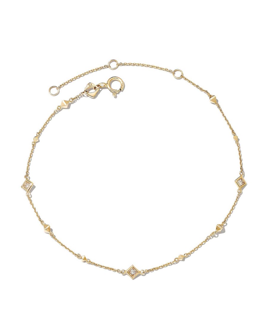 Kendra Scott Bracelets | Michelle 14K Yellow Gold Delicate Bracelet In White Diamond