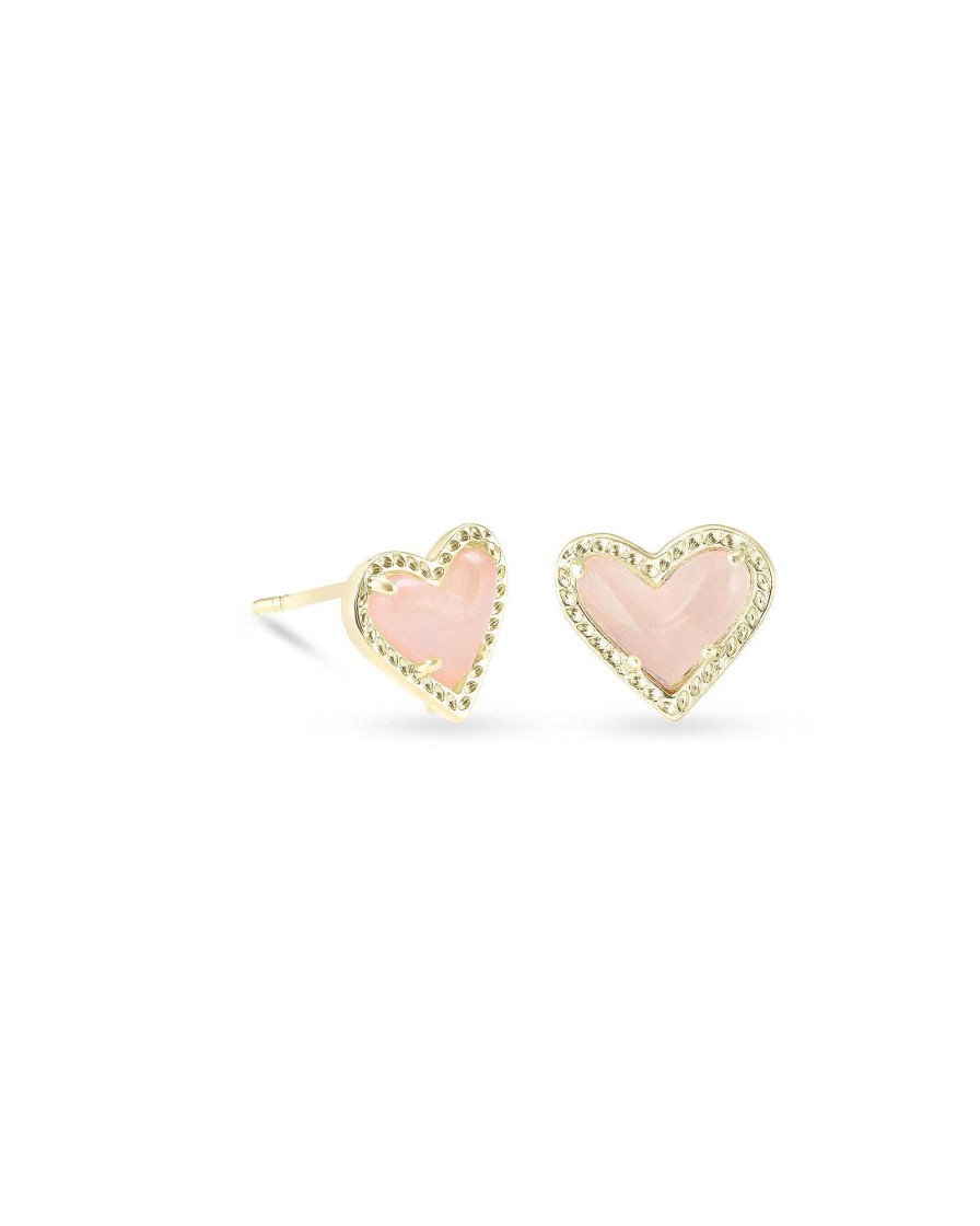 Kendra Scott Earrings | Ari Heart Gold Stud Earrings In Rose Quartz