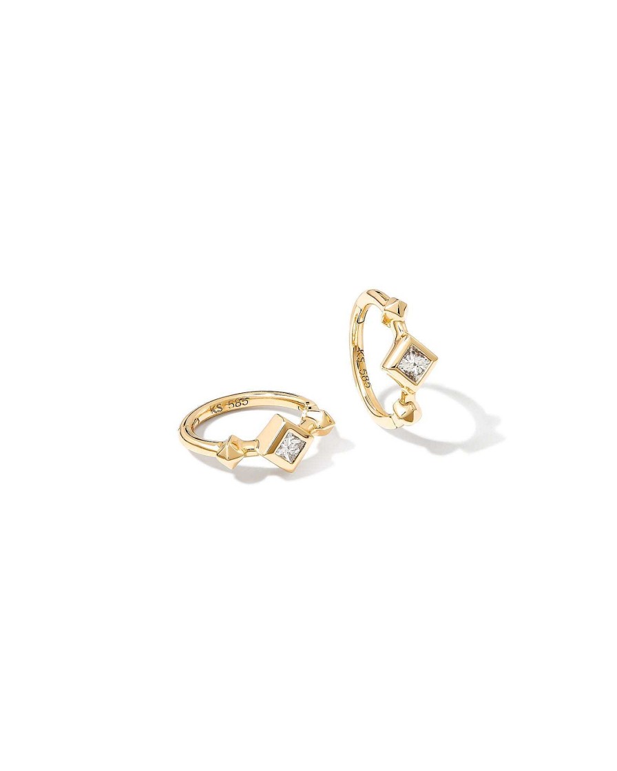 Kendra Scott Earrings | Michelle 14K Yellow Gold Huggie Earrings In White Diamond