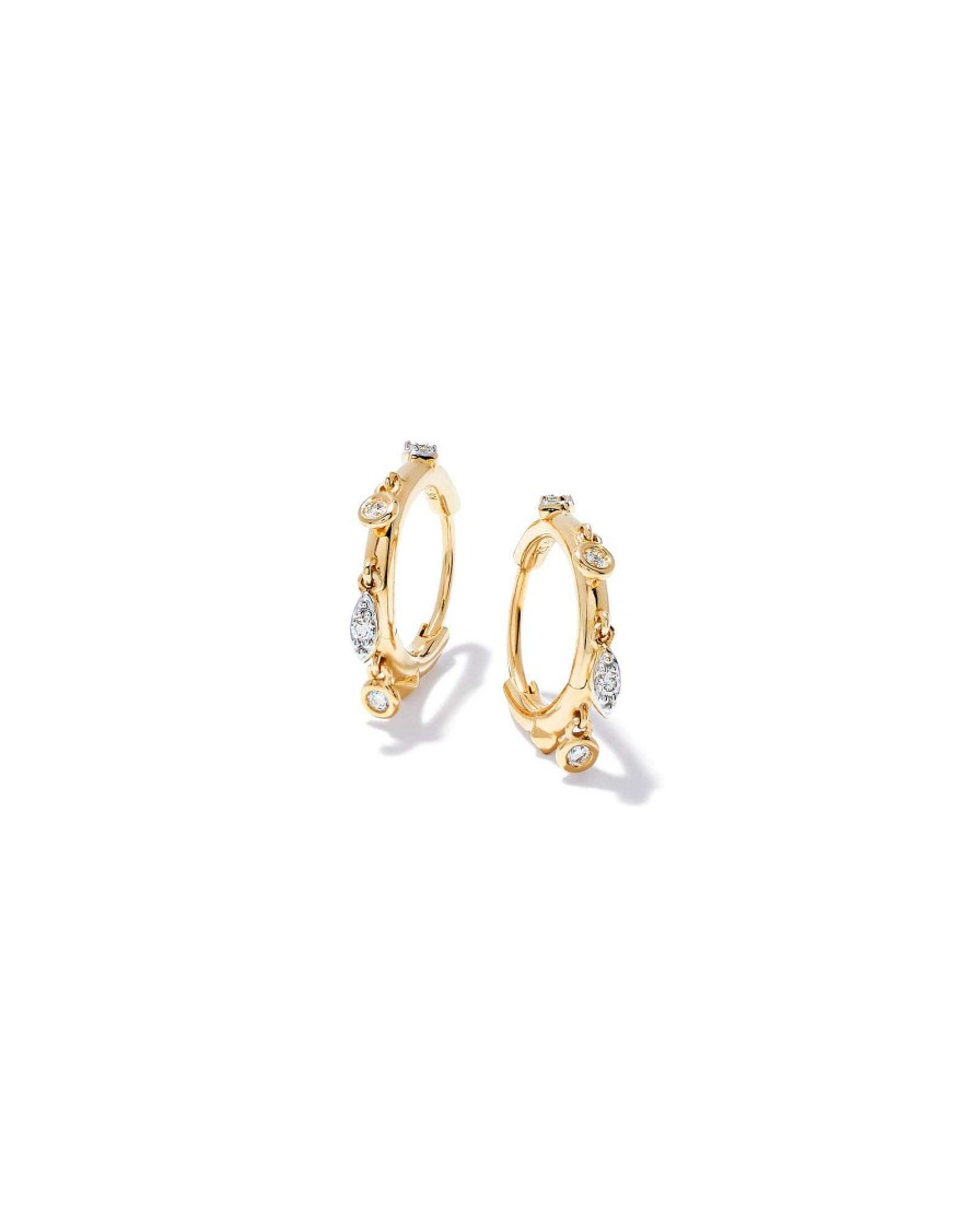 Kendra Scott Earrings | Willow 14K Yellow Gold Huggie Earrings In White Diamond