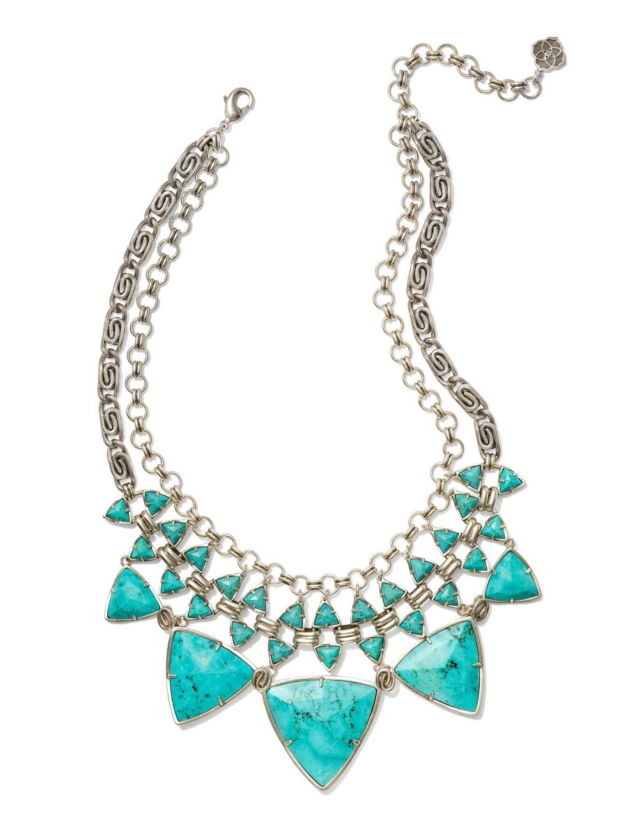 Kendra Scott Necklaces | Emily Vintage Silver Statement Necklace In Variegated Turquoise Magnesite