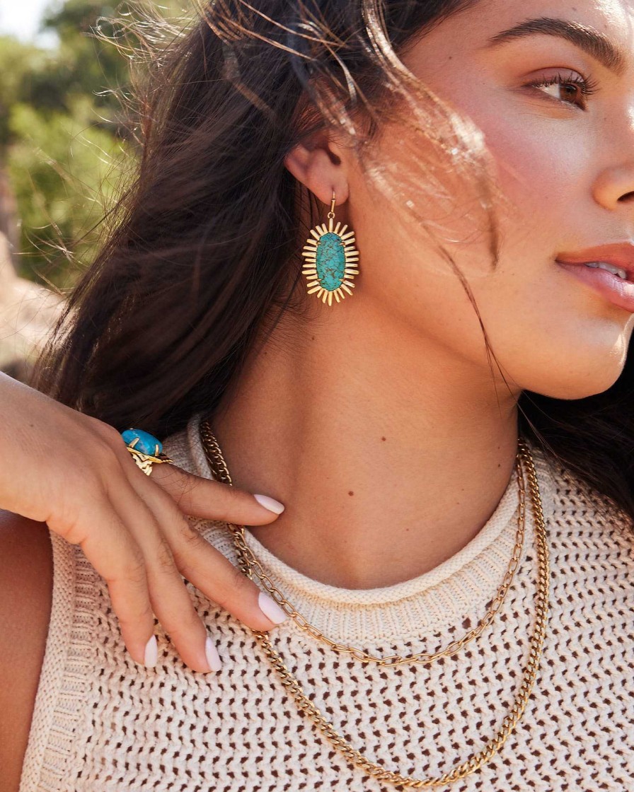 Kendra Scott Earrings | Mariah Vintage Gold Drop Earrings In Variegated Turquoise Magnesite