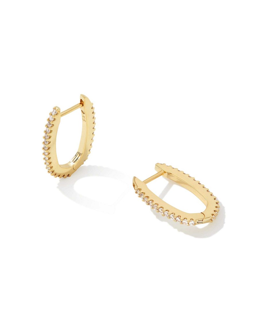 Kendra Scott Earrings | Murphy Gold Pave Huggie Earrings In White Crystal