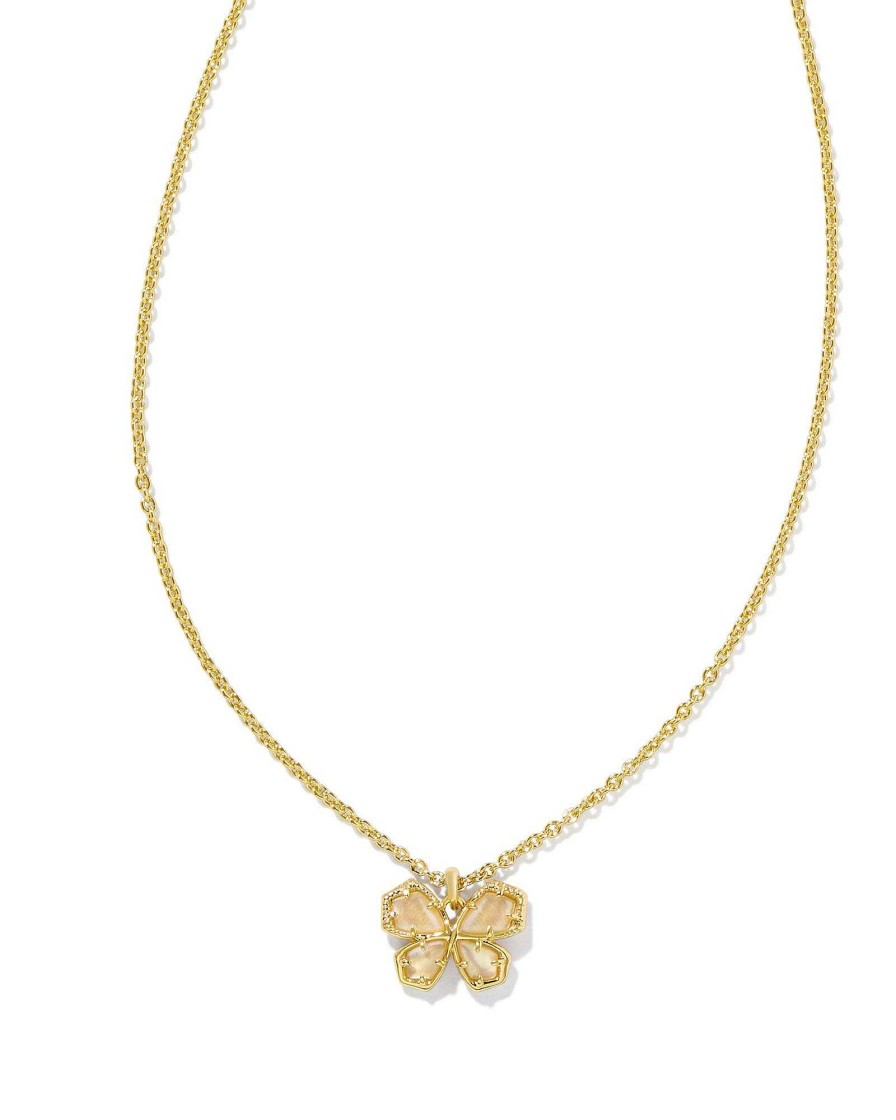 Kendra Scott Necklaces | Mae Gold Butterfly Short Pendant Necklace In Golden Abalone