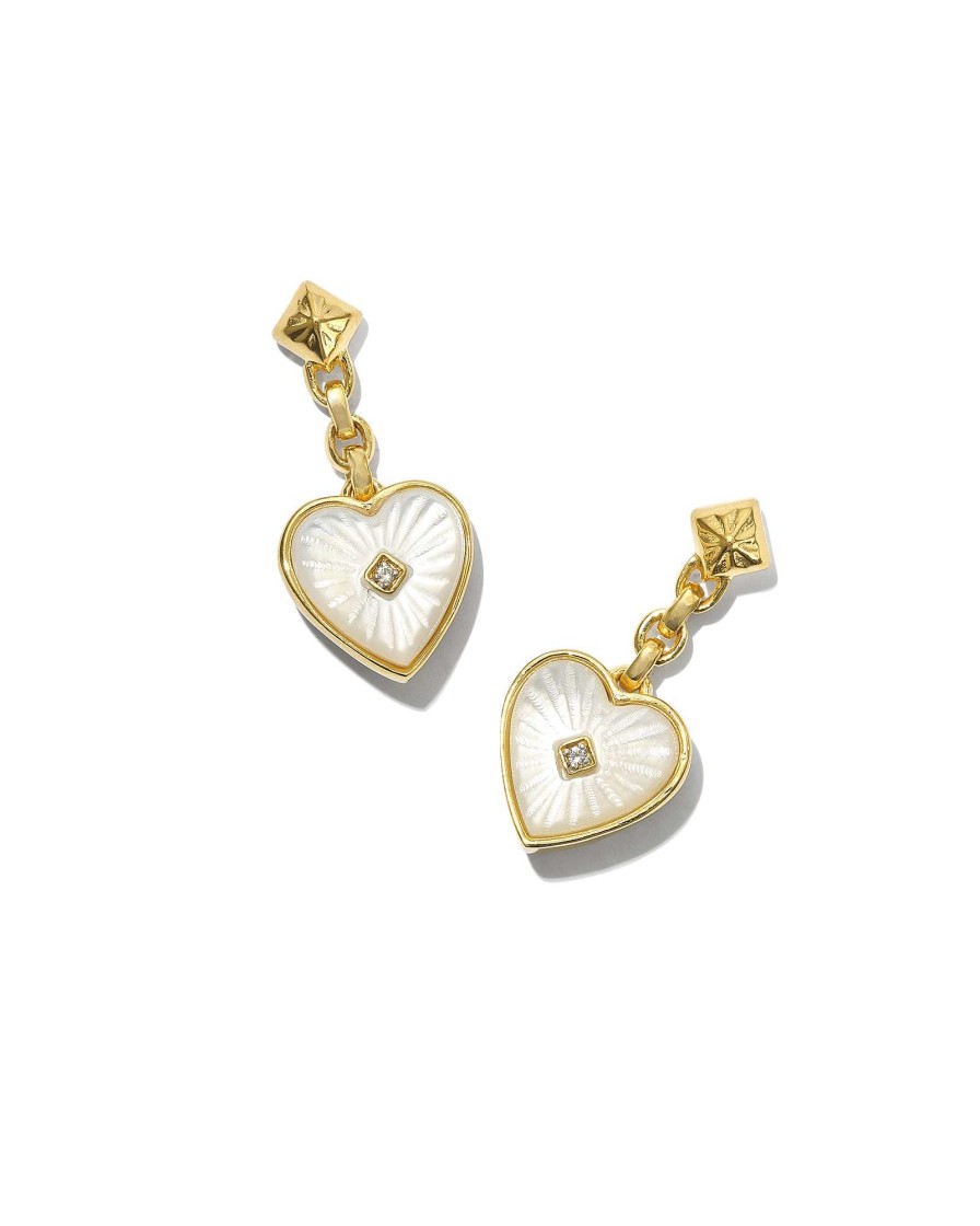 Kendra Scott Earrings | Adalynn 18K Gold Vermeil Heart Drop Earrings In Ivory Mother-Of-Pearl