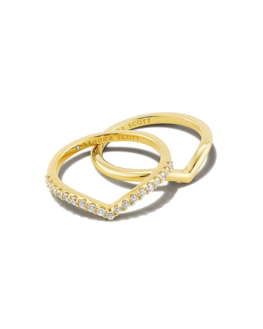 Kendra Scott Rings | Wishbone Gold Ring Set In White Crystal