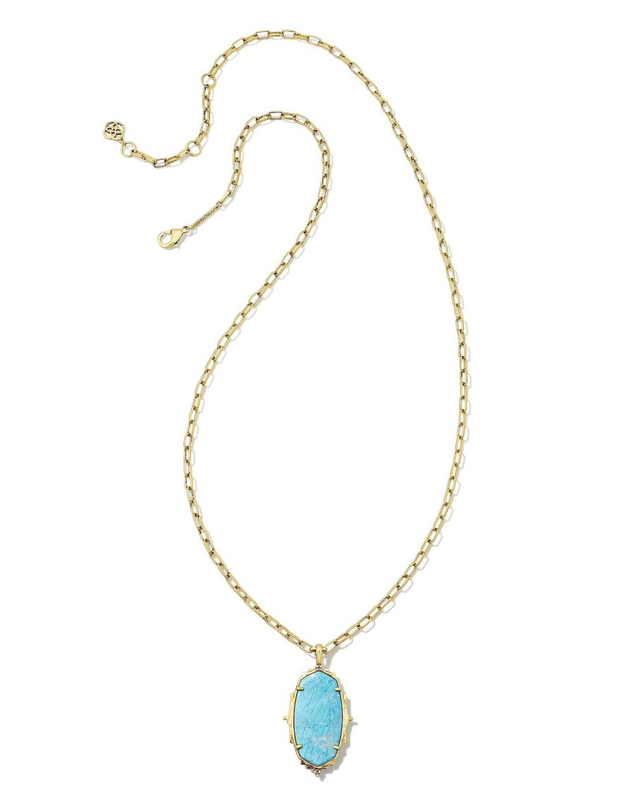 Kendra Scott Necklaces | Baroque Ella Vintage Gold Long Pendant Necklace In Variegated Dark Teal Magnesite