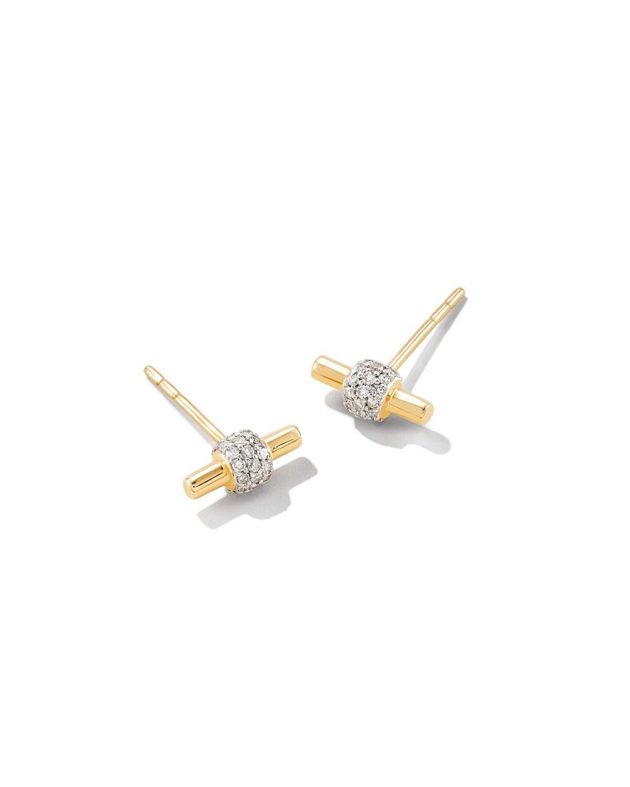 Kendra Scott Earrings | Stella 14K Yellow Gold Stud Earrings In White Diamond