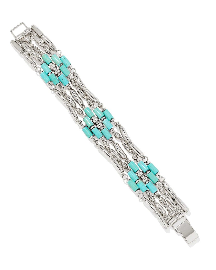 Kendra Scott Bracelets | Ember Silver Statement Cuff Bracelet In Variegated Turquoise Magnesite