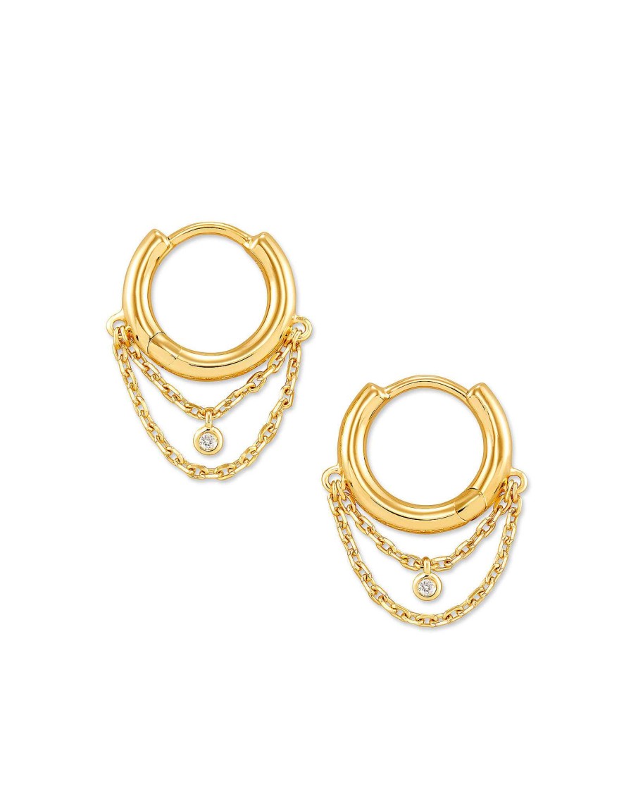 Kendra Scott Earrings | Davina 18K Yellow Gold Vermeil Huggie Earrings In White Diamond