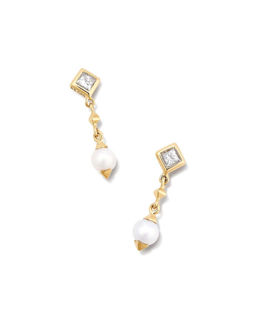 Kendra Scott Earrings | Michelle 14K Yellow Gold Drop Earrings In White Pearl