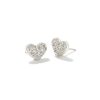 Kendra Scott Earrings | Ari Silver Pave Crystal Heart Earrings In White Crystal