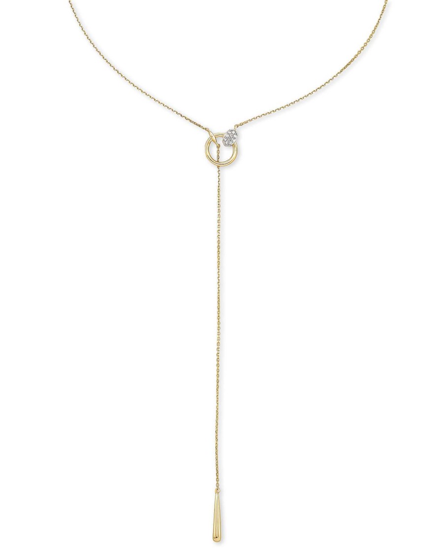 Kendra Scott Necklaces | Tegan 14K Yellow Gold Y Necklace In White Diamond