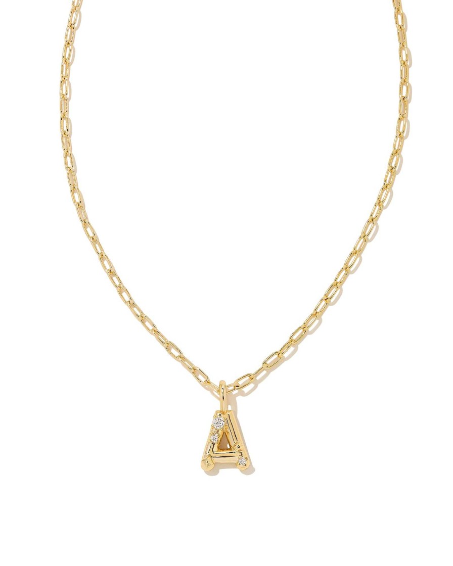 Kendra Scott Necklaces | Crystal Letter A Gold Short Pendant Necklace In White Crystal