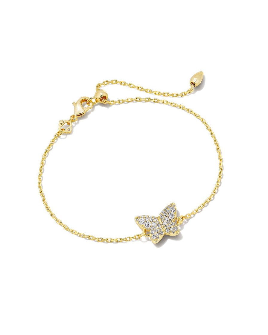 Kendra Scott Bracelets | Lillia Crystal Butterfly Gold Delicate Chain Bracelet In White Crystal