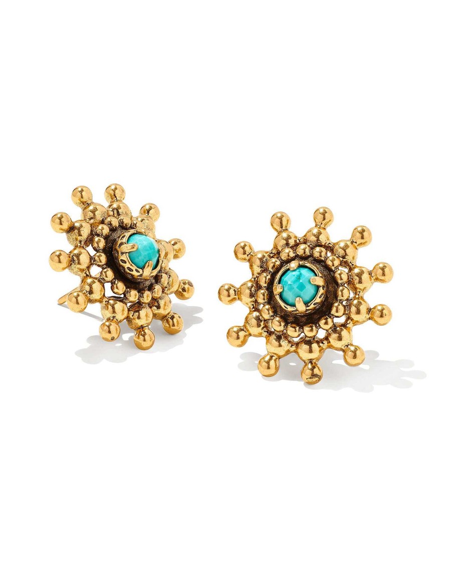 Kendra Scott Earrings | Dryden Vintage Gold Stud Earrings In Variegated Turquoise Magnesite