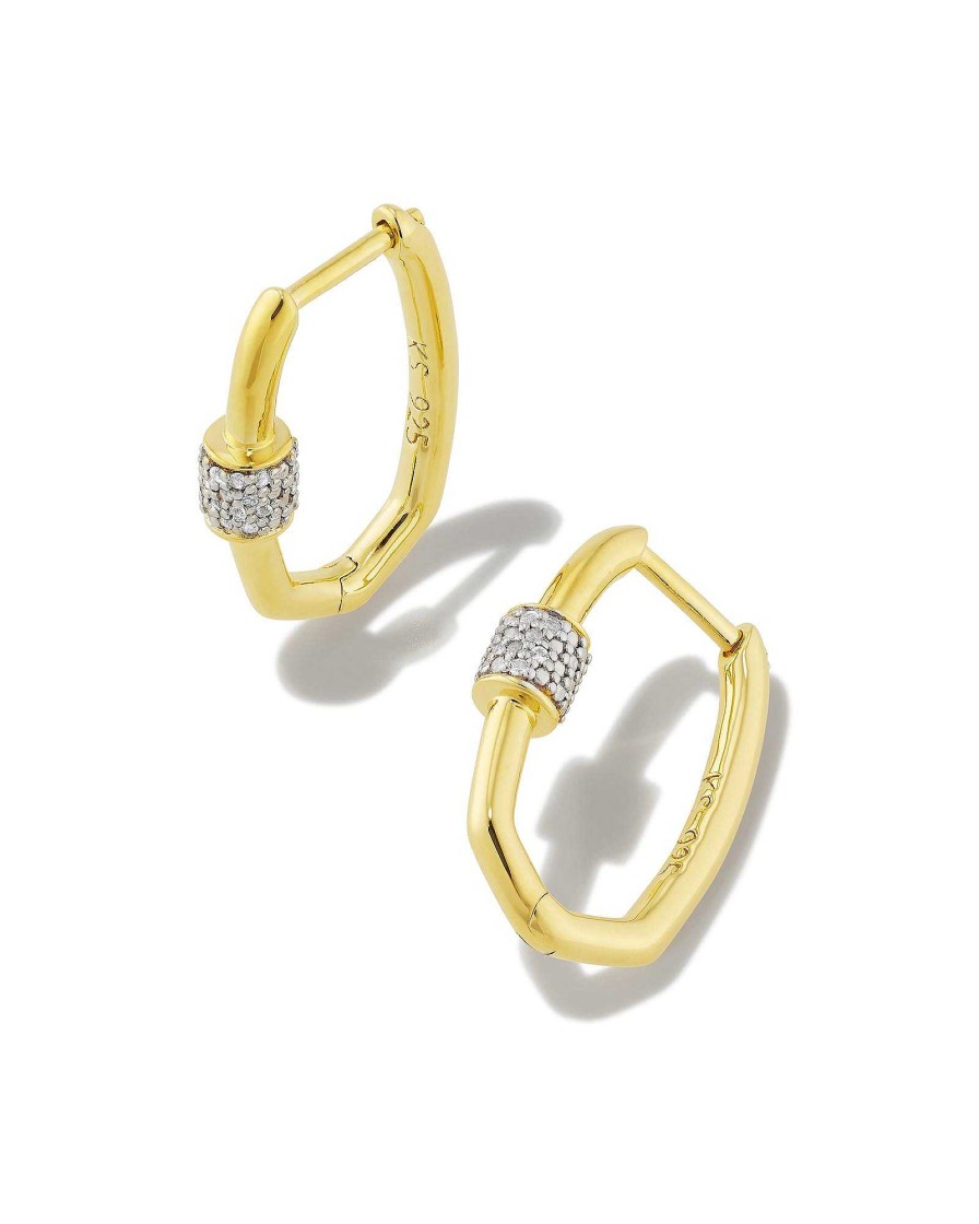 Kendra Scott Earrings | Bristol 18K Gold Vermeil Huggie Earrings In White Sapphire