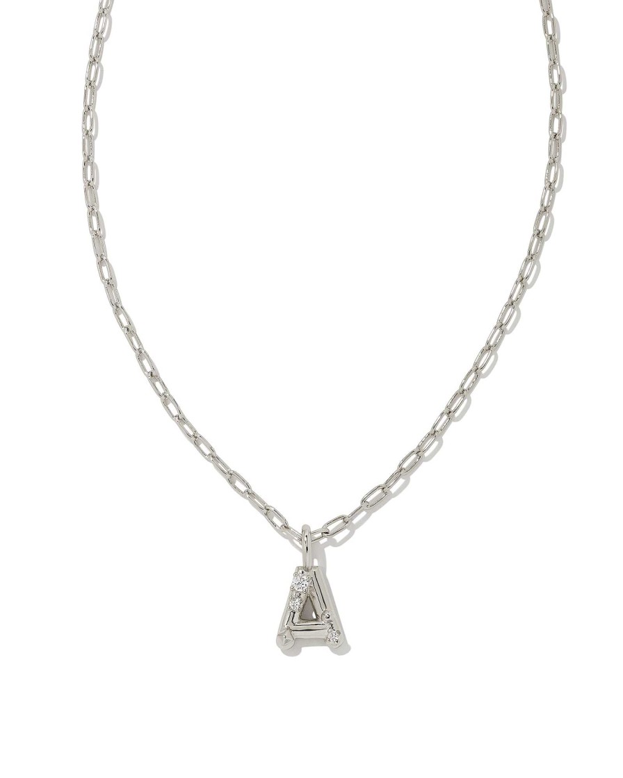 Kendra Scott Necklaces | Crystal Letter A Silver Short Pendant Necklace In White Crystal