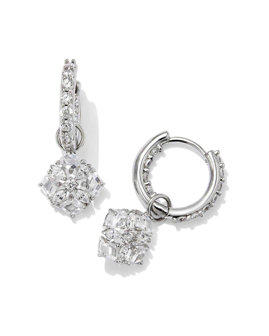 Kendra Scott Earrings | Dira Convertible Silver Crystal Huggie Earrings In White Crystal