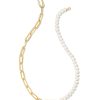 Kendra Scott Necklaces | Ashton Gold Half Chain Necklace In White Pearl