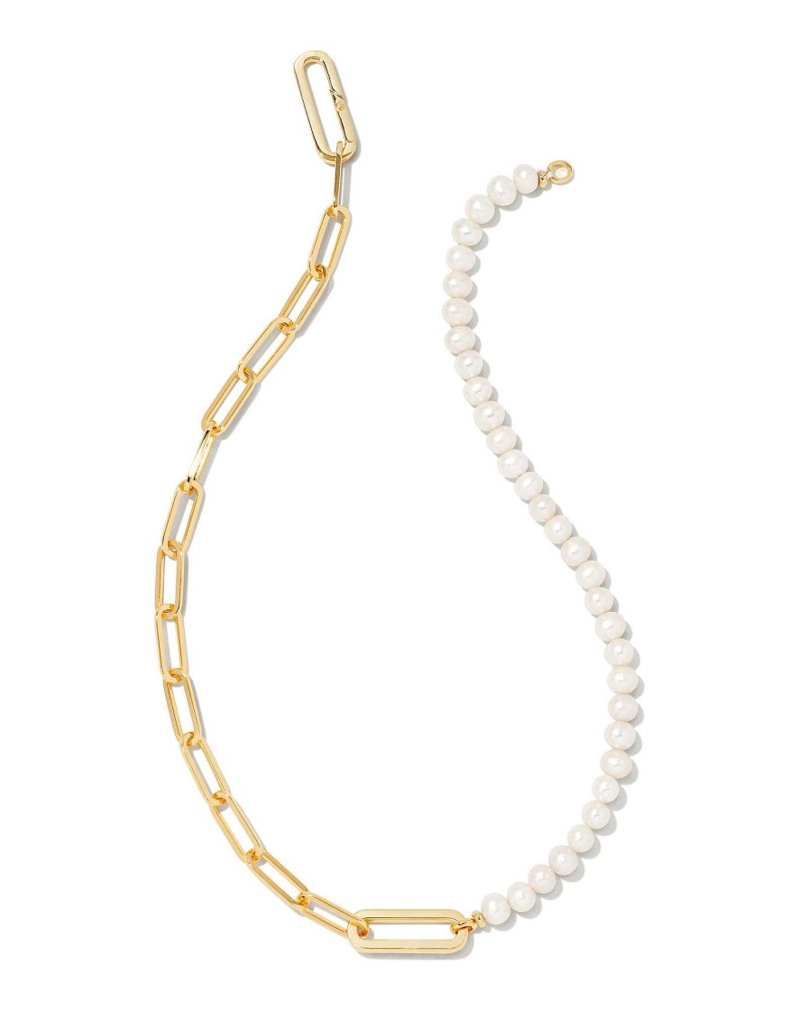 Kendra Scott Necklaces | Ashton Gold Half Chain Necklace In White Pearl