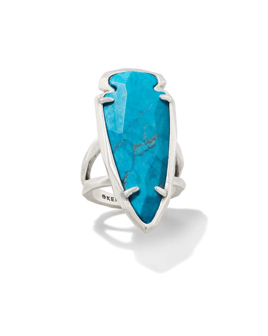 Kendra Scott Rings | Skylar Vintage Silver Statement Ring In Variegated Dark Teal Magnesite